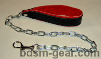 Leather BDSM slave leash with red suede lining