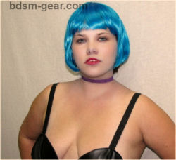 Model wearing purple suede narrow collar