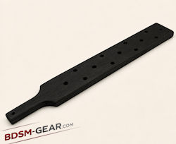 Wooden spanking paddle with drilled holes for sting
